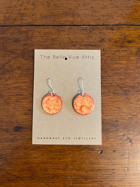THE BELLEVUE ATTIC Painted Sixpence Earrings | Gold And Coral