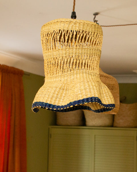 AARVEN Ghanaian Scalloped Woven Lightshade Blue