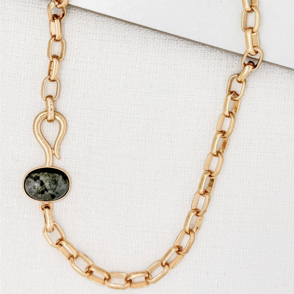 Envy Necklace - Short Gold Chunky Hook & Black Stone