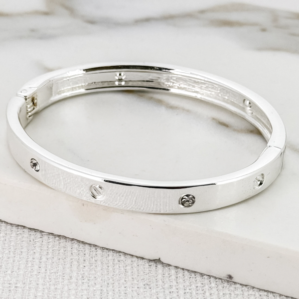 Envy Bracelet - Silver Crystal Screw Bangle