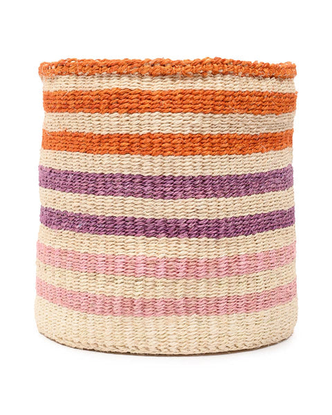 The Basket Room Safiri: Orange, Pink & Purple Stripe Woven Storage Basket: L / Orange / Striped