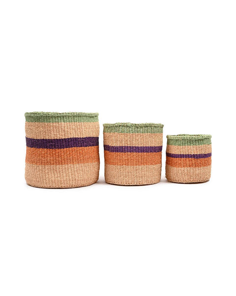 The Basket Room Reli: Orange, Purple & Green Stripe Woven Storage Basket: M / Orange / Striped
