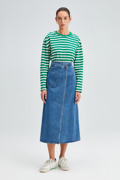 Touche Prive Wrap Denim Midi Skirt