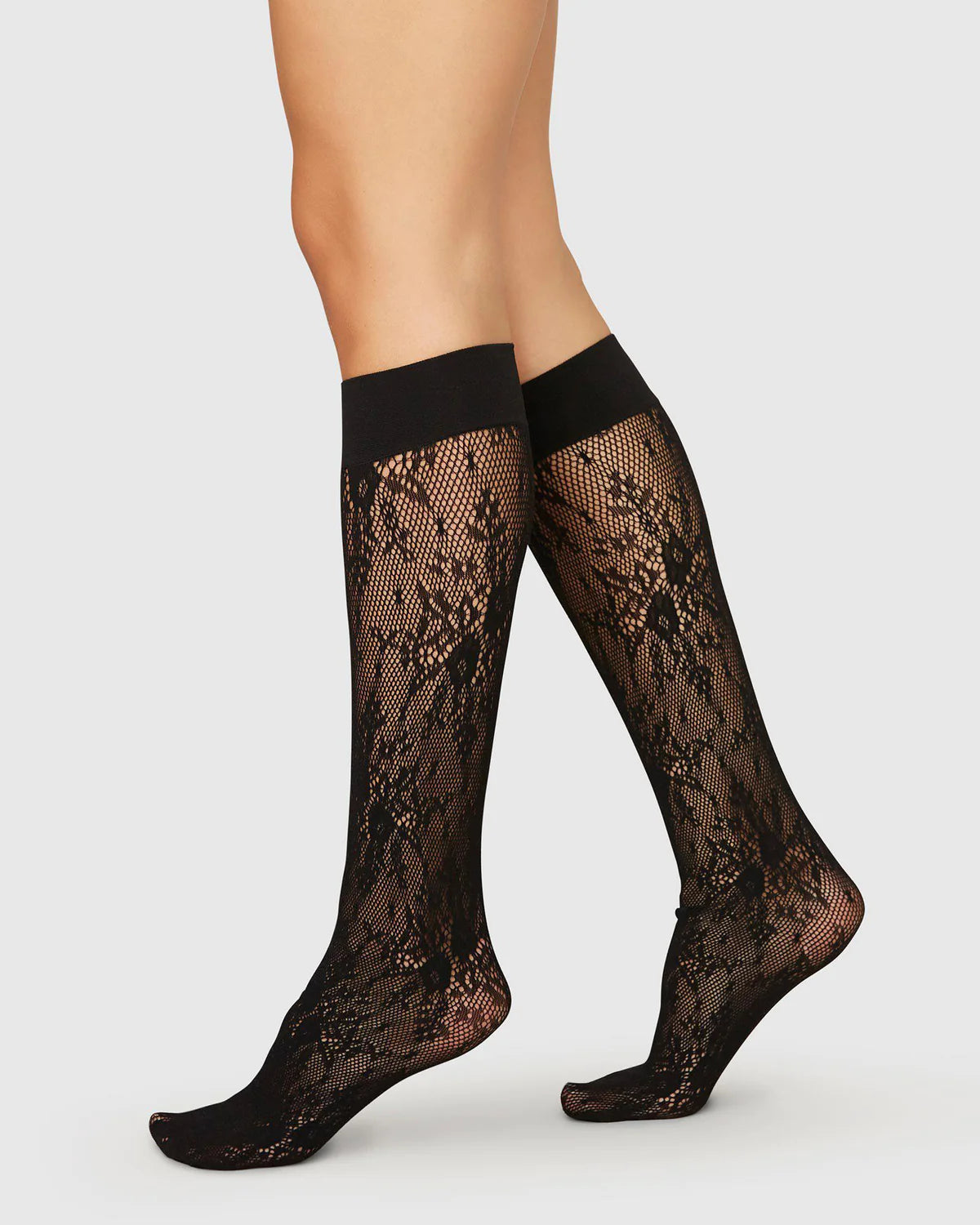 Swedish Stockings Rosa Lace Knee High Socks - Black