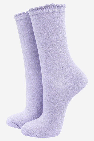 Miss Shorthair Ltd Scalloped Cotton Glitter Ankle Socks