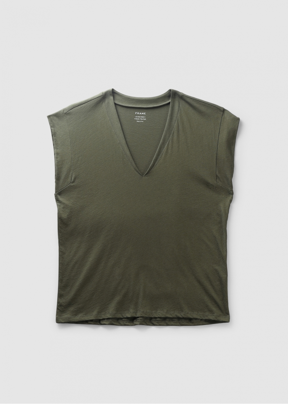 Frame Womens Le Mid Rise V Neck T-shirt In Fatigue Green