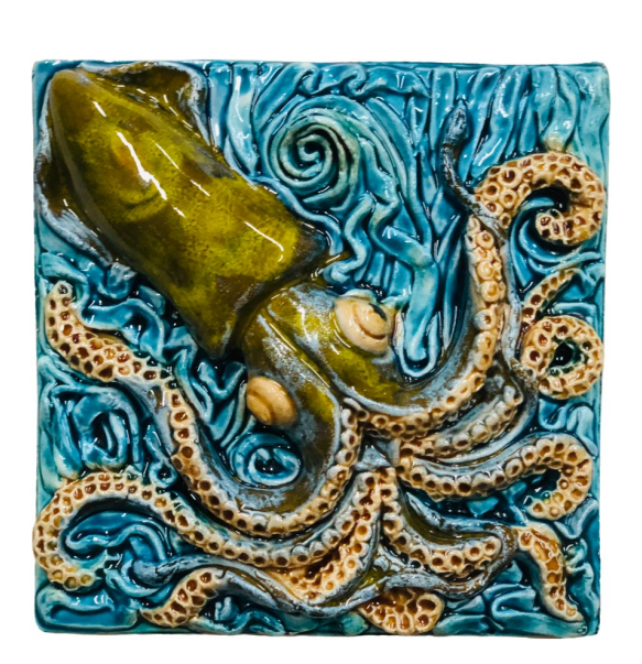 Eclectica Deco 15x15 Handmade Relief Green Squid Tile