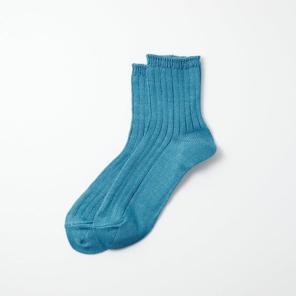 RoToTo Blue Linen Cotton Rib Ankle Socks R1462