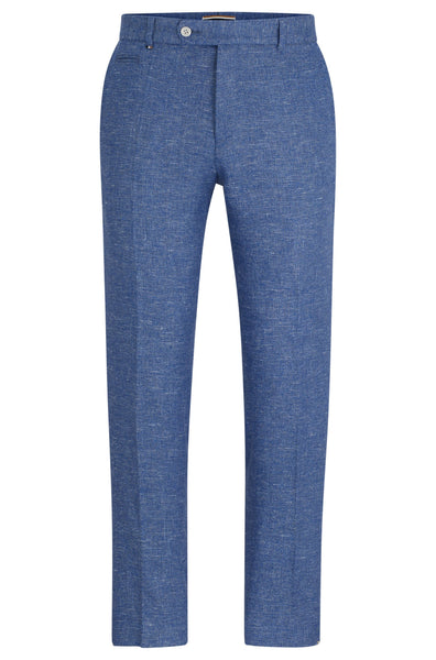 Hugo Boss C-genius-242 Medium Blue Slim Fit Trousers In Linen Blend 50515102 423