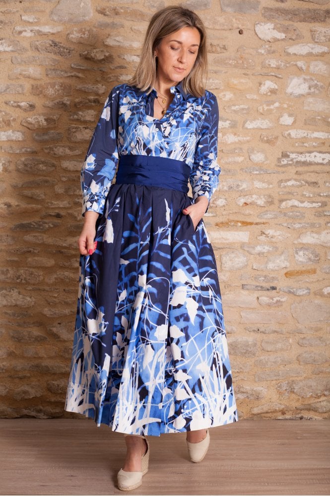 Sara Roka Elenat Dress In Blue Foliage