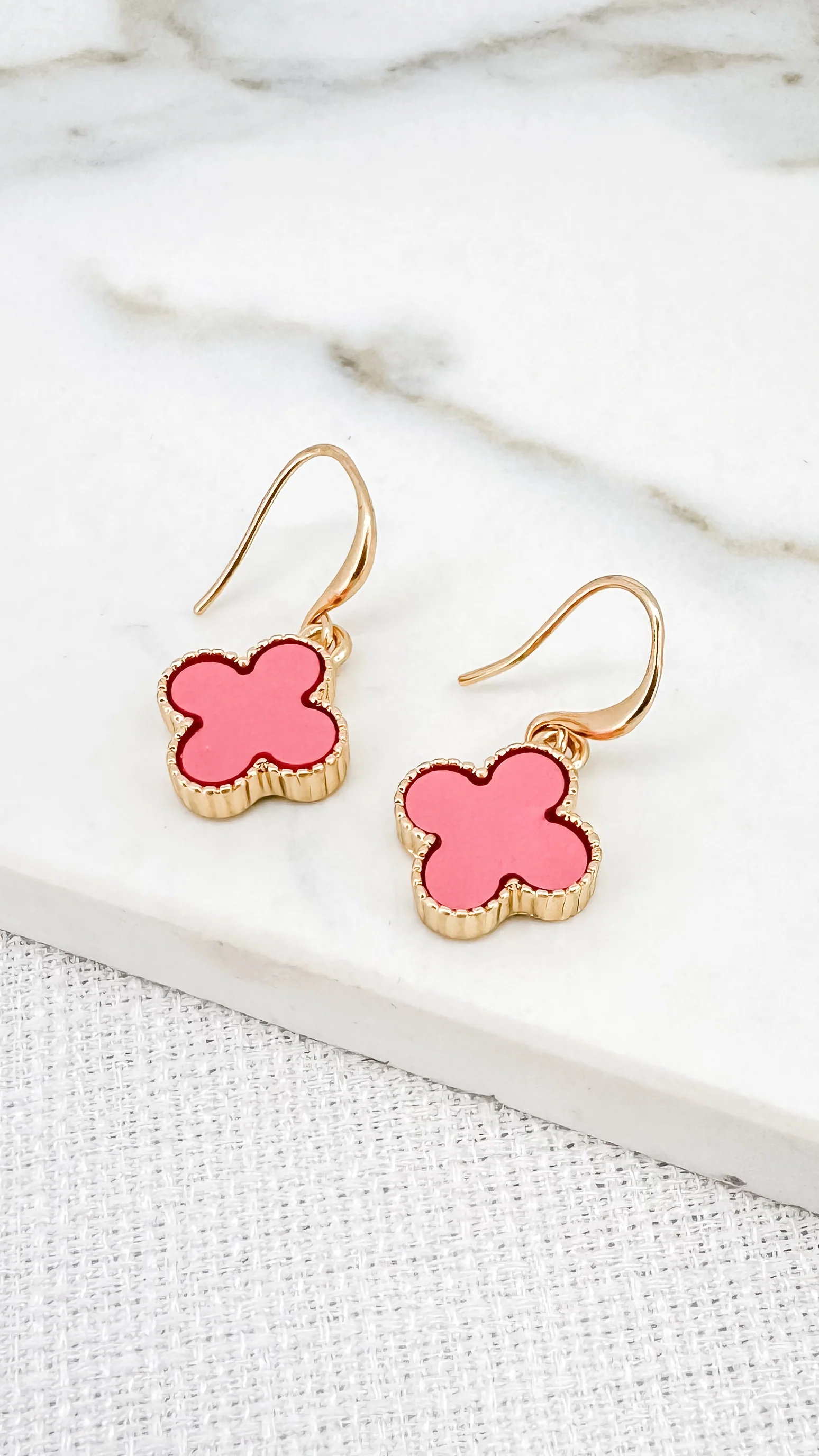 Envy Gold and Candy Pink Fleur Dropper Earring