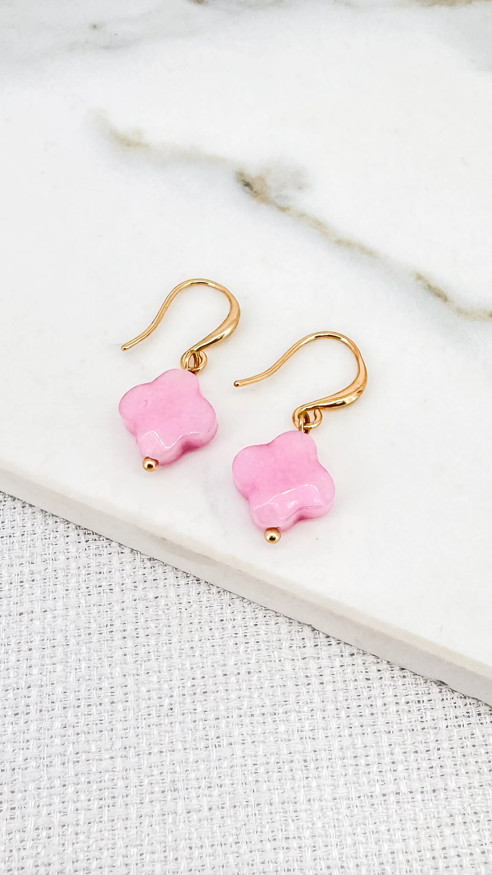 Envy Gold and Pink Fleur Dropper Earring
