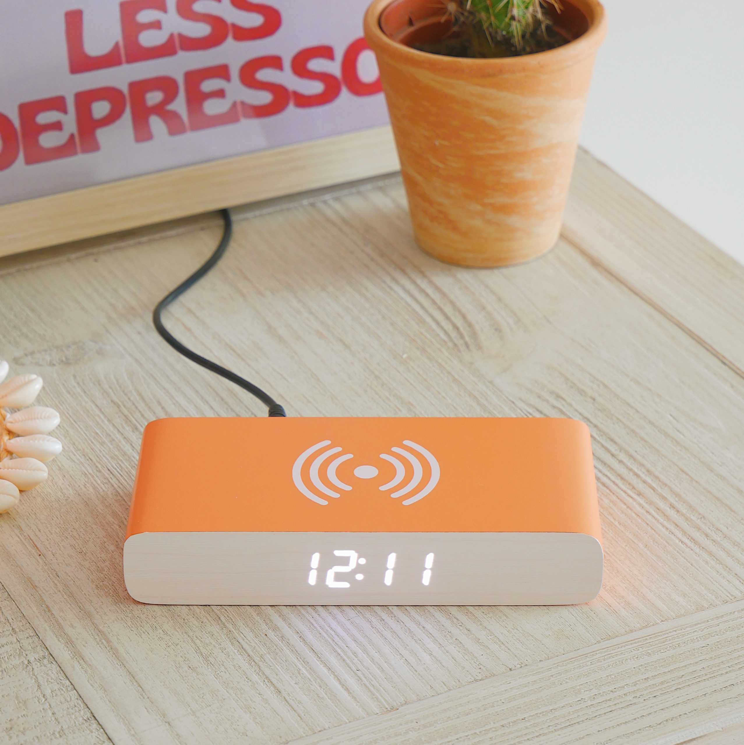 Steepletone Orange Rise Charge Alarm Clock with Wireless Charger