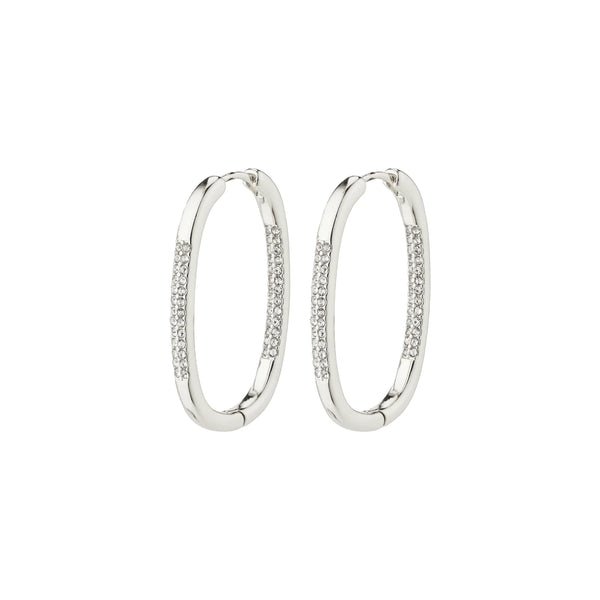 Pilgrim - Star Silver Plated Crystal Oval Hoop Earrings