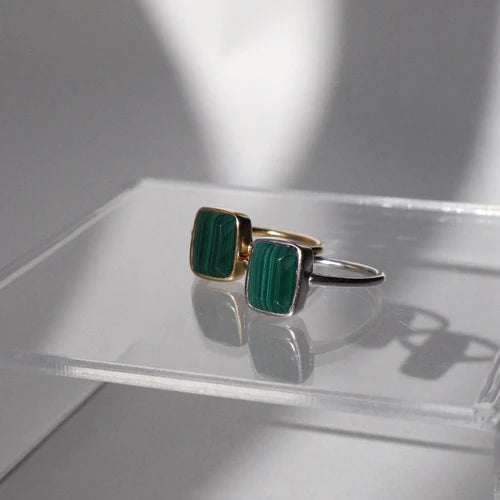 Lines & Current - ‘monroe’ Green Malachite Ring - Sterling Silver