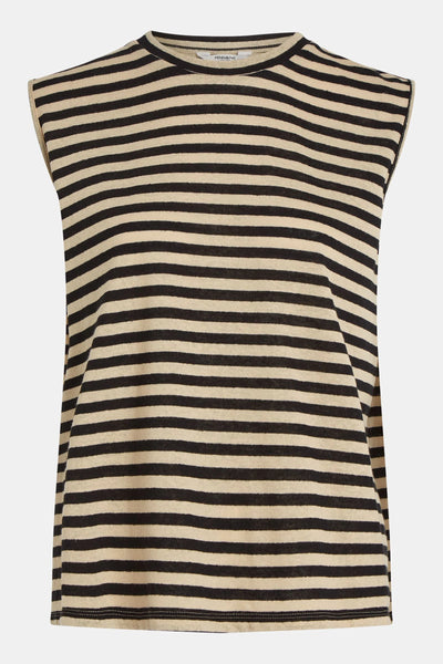 Penn&Ink NY Penn & Ink Yarn Dyed Stripe Sleeveless T Shirt - Black/ Camel