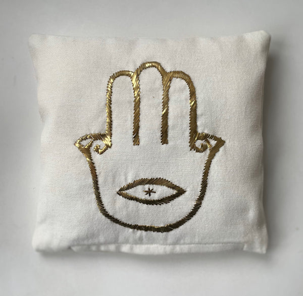 Sadia Anwar Hamsa Embroidered Lavender Pillow
