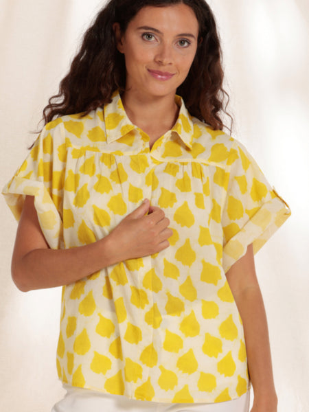 Mat De Misaine Lemon Yellow Ginkgo Leaf Print Shirt Cousteau