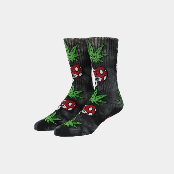 HUF Green Buddy Mushroom Tie Dye Socks - Black