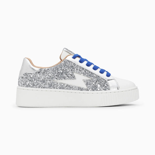 Vanessa Wu Elise Glittery Silver Storm Sneakers With Laces