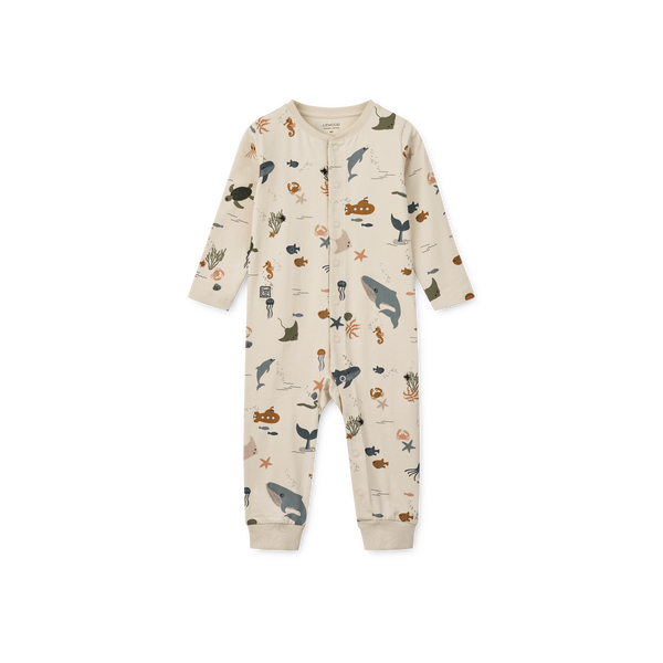 Liewood : Birk Kids Pyjamas Jumpsuit - Sea Creature / Sandy
