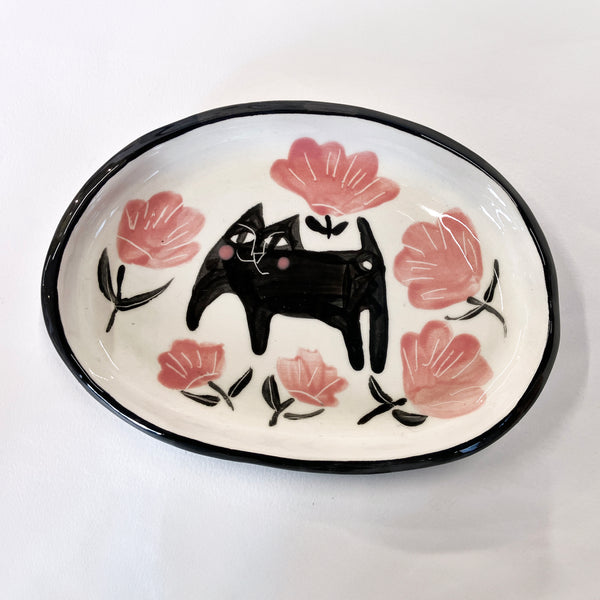 Anna Soba Trinket Dish With Cat And Six Flowers