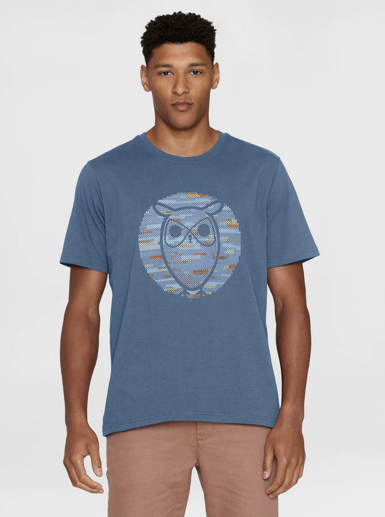Knowledge Cotton Apparel  1010101 Regular Short Sleeve Heavy Single Owl Cross T-Shirt Moonlight Blue