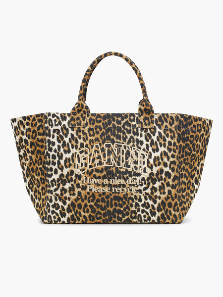 Ganni Leopard Oversized Canvas Tote Bag