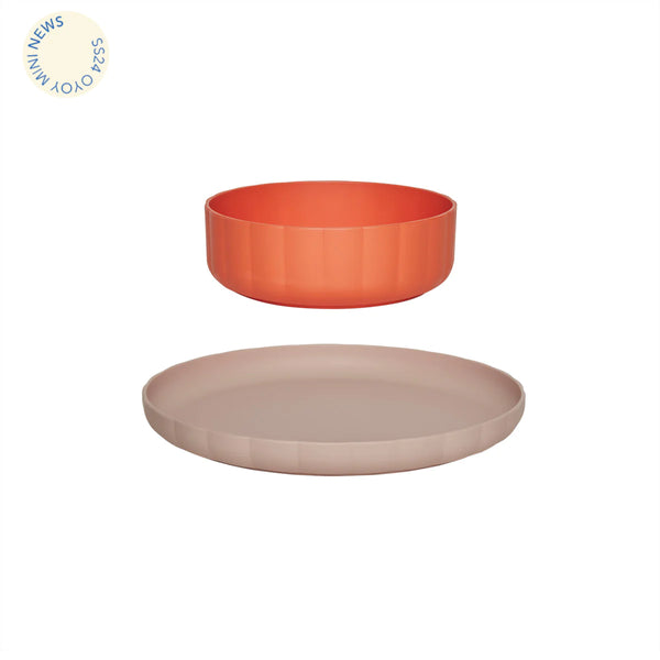 OYOY : Pullo Kid's Plate & Bowl Set - Rose / Apricot