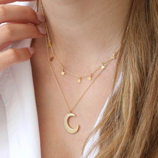 Lisa Angel Gold Double Layer Stars & Moon Necklace