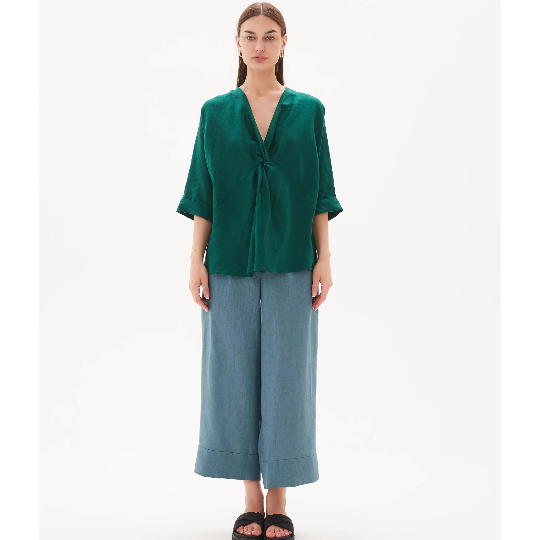 New Arrivals Tirelli Twisted Front Top Emerald Green
