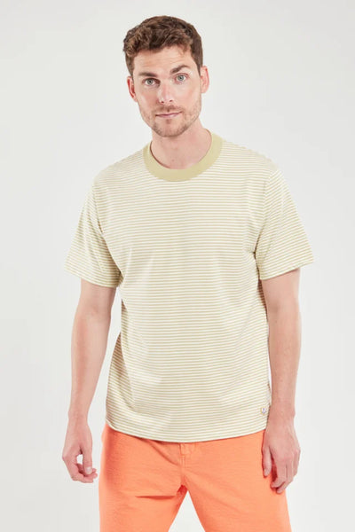 Armor Lux 59643 Heritage Striped T Shirt In Pale Olive/milk