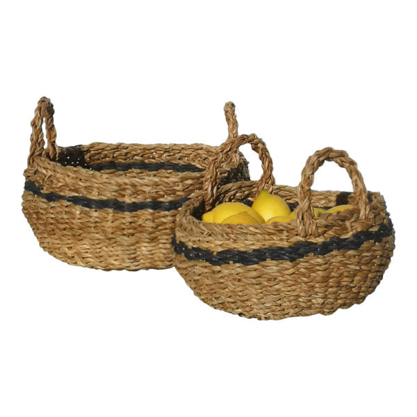Casa Verde Round Stripe Jute Basket With Handles - Medium Size
