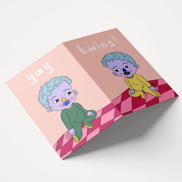 Eat the Moon New Baby Greeting Card - Twins!