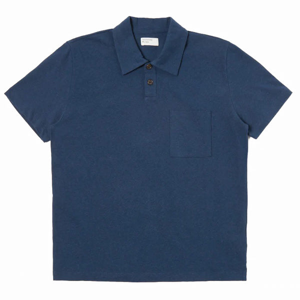 Universal Works Newlyn Cotton / Hemp Polo Shirt Navy