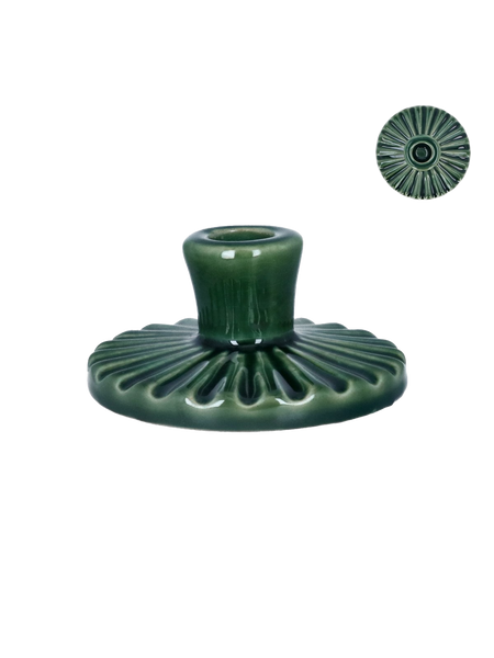 Gisela Graham Dark Green Ceramic Round Candleholder