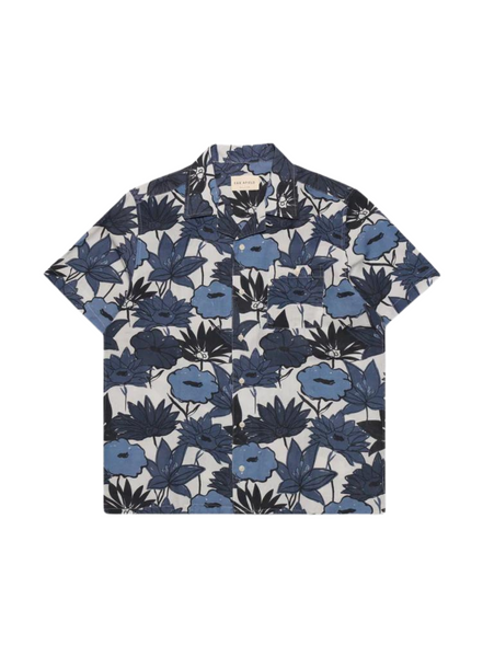Far Afield Selleck S/s Shirt Flower Collage Print In Navy Iris From