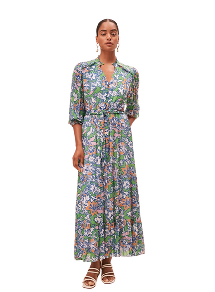 SUNCOO Cosmos Printed Long Dress In Green From
