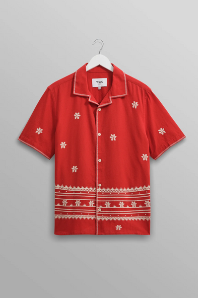 Wax London Didcot Shirt Red And Ecru Daisy Embroidery