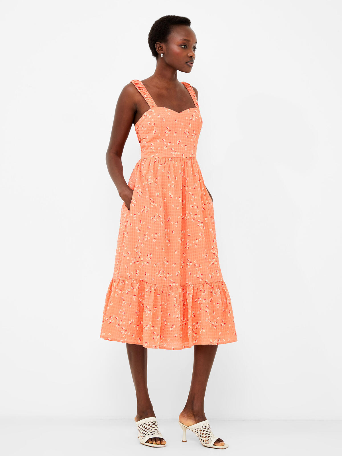 French Connection Erin Gretta Dress-coral Multi-71wct