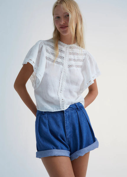 The New Society Downey Lace Detail Blouse - White