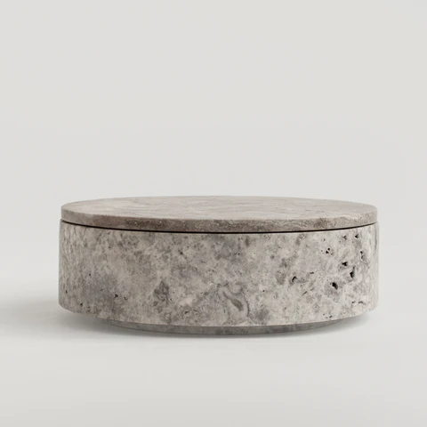 Kiwano Concept SILVER TRAVERTINE CYLINDER BOWL WITH LID