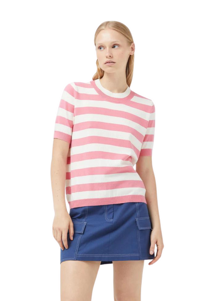 Compania Fantastica Knitted T-shirt In Pink & White Stripes