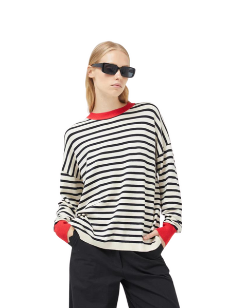 Compania Fantastica Long Sleeve Top In Black & White Stripes With Red From