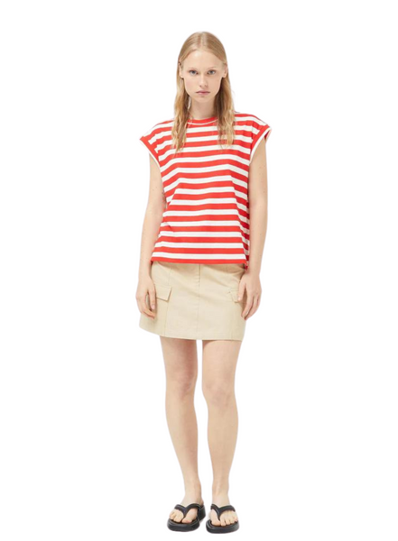 Compania Fantastica Cap Sleeve T-shirt In Red & White Stripes