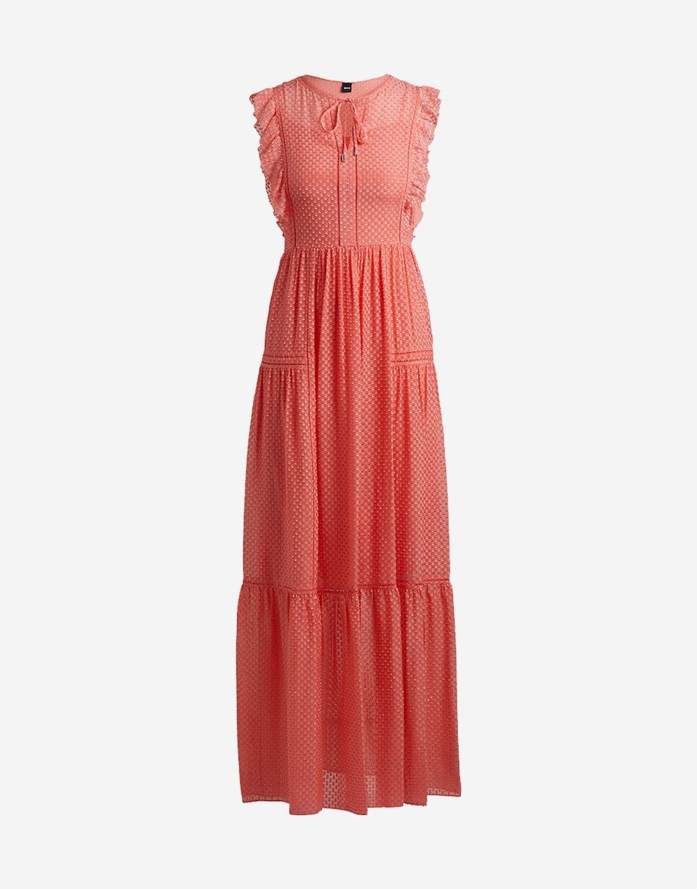 Boss Boss Dacrina Textured Frill Detail Maxi Dress Col: Coral Pink, Size: 1