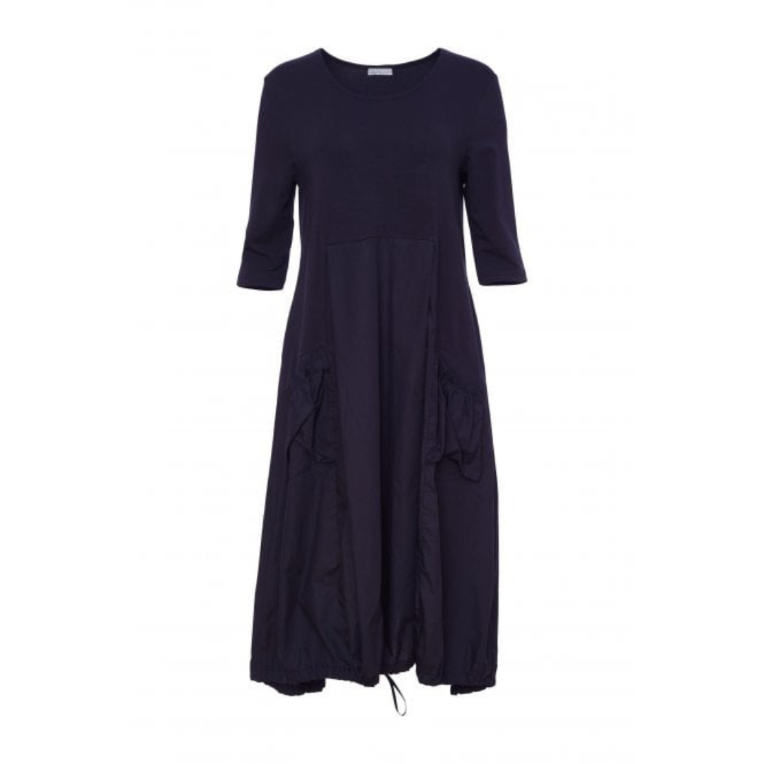 NAYA Cotton Dress With Contrast Top Panel/pockets In Navy