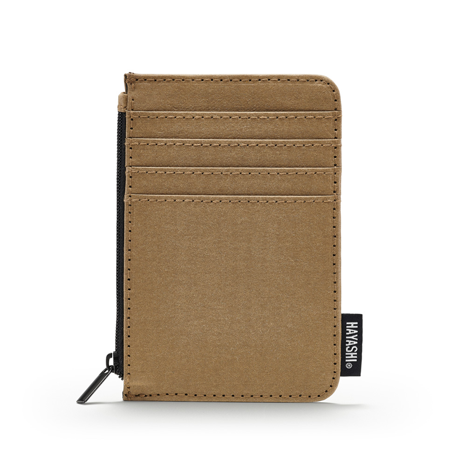 Hayashi Vegan Paper Leather Zipped Card Case in Tan Colour