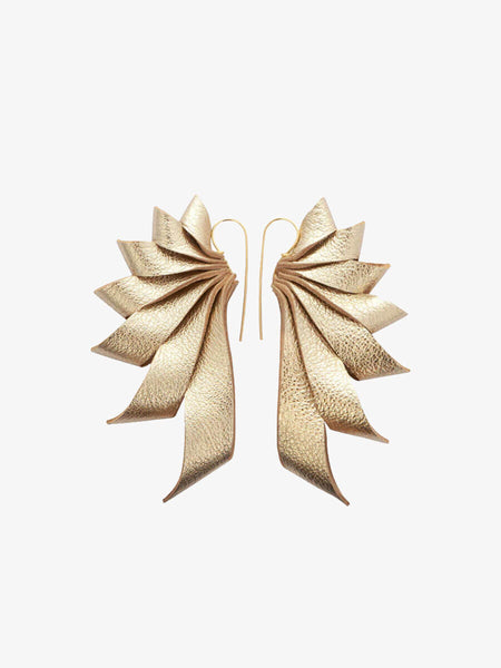 By Fossdal The Wings - Gold Leather Earrings
