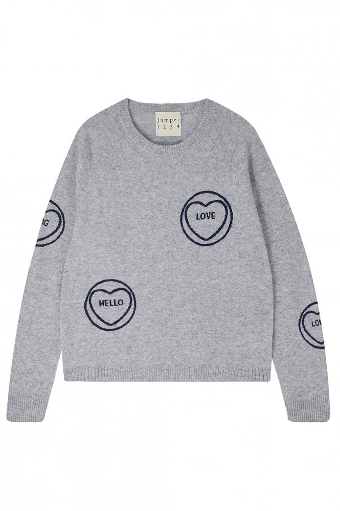 Jumper 1234 All Over Heart Sweat In Grey